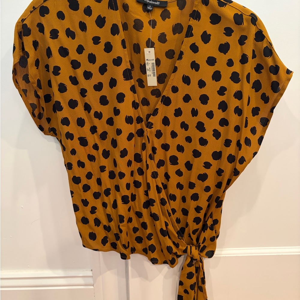 Madewell Mustard and Black Polka Dot Blouse